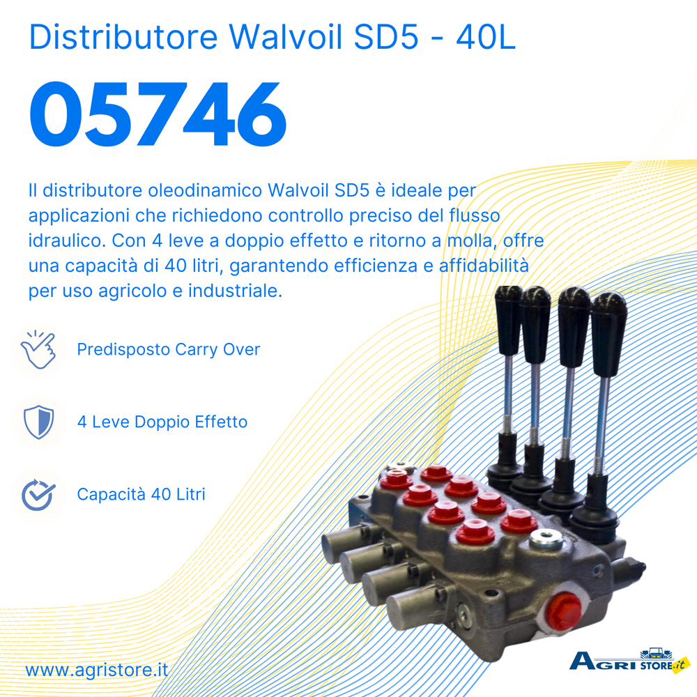 Distributore Walvoil SD5 a 4 leve doppio effetto - 40L - Walvoil