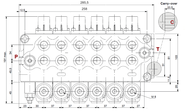 Distributore Walvoil SD5 a 6 leve doppio effetto - 40L - Walvoil