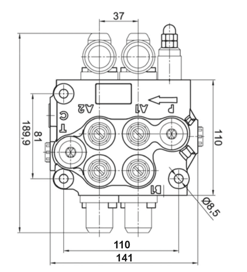 Distributore oleodinamico Ama a 2 leve semplice effetto e doppio effetto - 40L - Ama