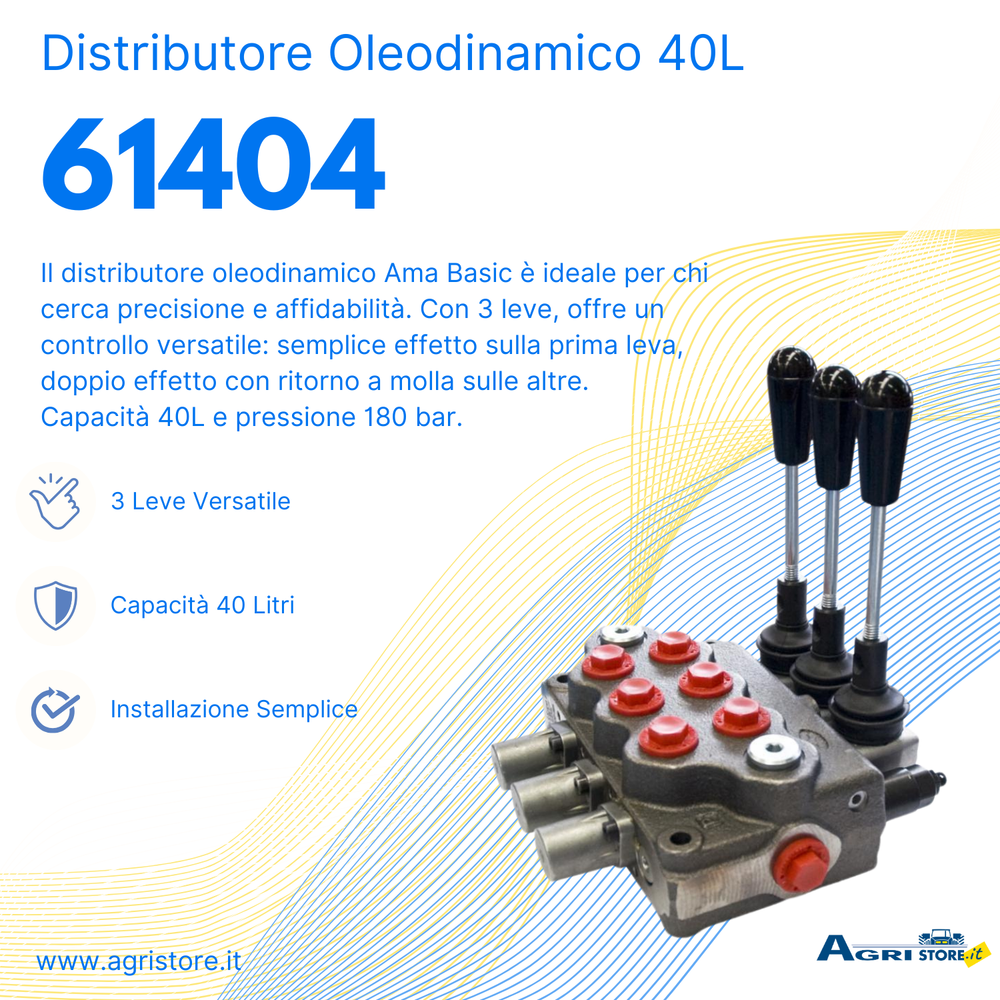 Distributore oleodinamico Ama a 3 leve semplice effetto e doppi effetto - 40L - Ama