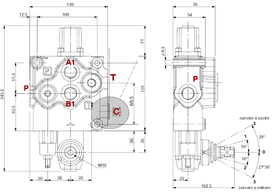 Distributore Walvoil modello SD11 a 1 leva doppio effetto rotativo - 70L - Walvoil