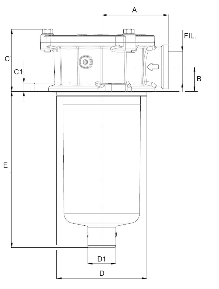 Filtro oleodinamico semi immerso sul ritorno con attacco filettato 3/4" filtrazione 90µ - Ama Refluid