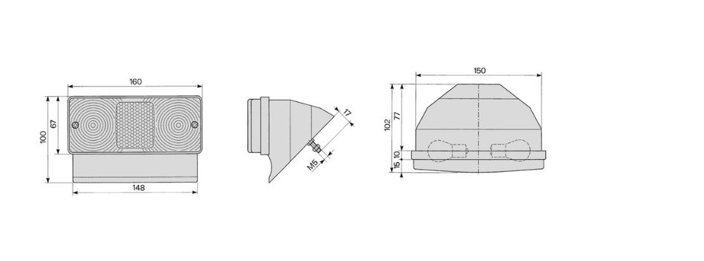 Fanale posteriore alogeno destro 160x67mm 4 funzioni luminose - Cobo