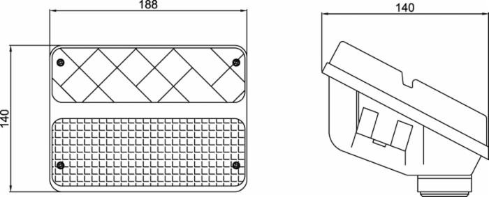 Fanale posteriore alogeno destro 188x140mm 3 funzioni luminose - Cobo
