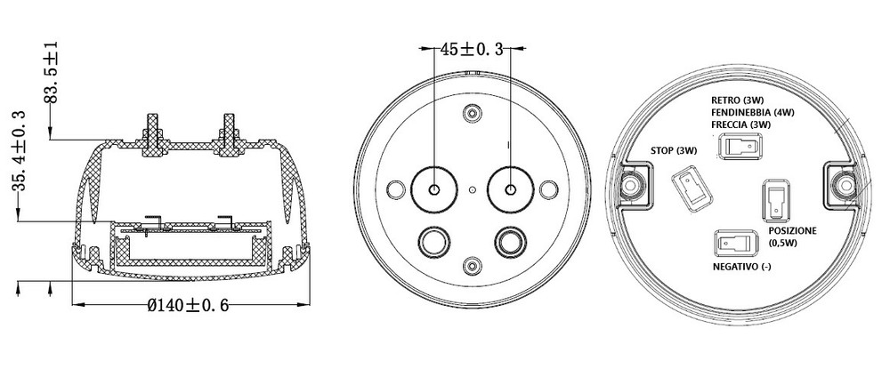 Fanale posteriore dx-sx a LED Ø140mm Ama - Ama