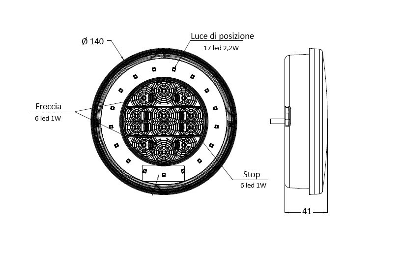 Fanale posteriore dx LED 12-24V Ø 140mm - Ama