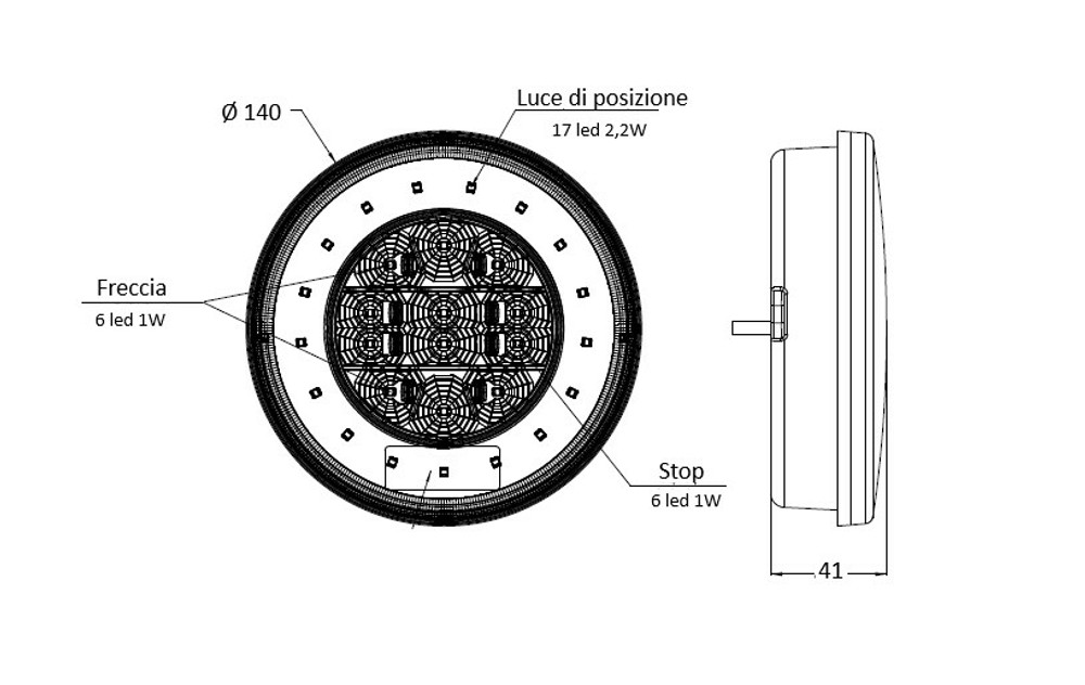 Fanale posteriore dx LED 12-24V Ø 140mm - Ama