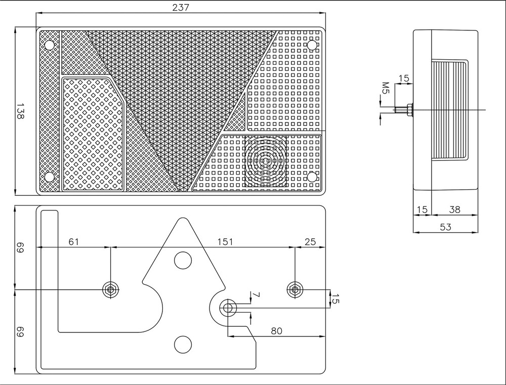 Fanale posteriore alogeno destro 6 funzioni 237x138mm Ama - Ama