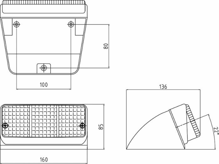Fanale posteriore alogeno dx 160x136x85 mm con base inclinata Ama - Ama