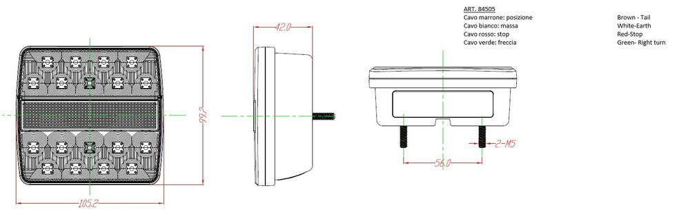 Fanale posteriore dx a LED 12V dimensioni 105,2x42x99,2mm - Ama