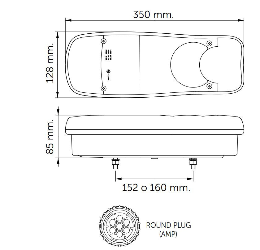 Fanale posteriore alogeno dx-sx 350x85mm 7 funzioni luminose - Ama