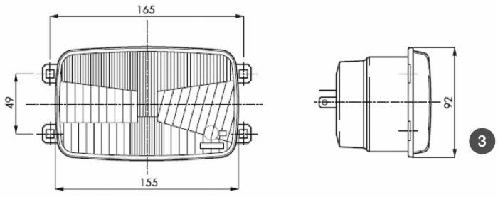 Fanale anteriore asimmetrico 3 luci Cobo 165x93mm - Cobo