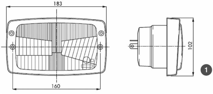 Proiettore anteriore 184x102mm con cornice e 3 funzioni luce - Ama