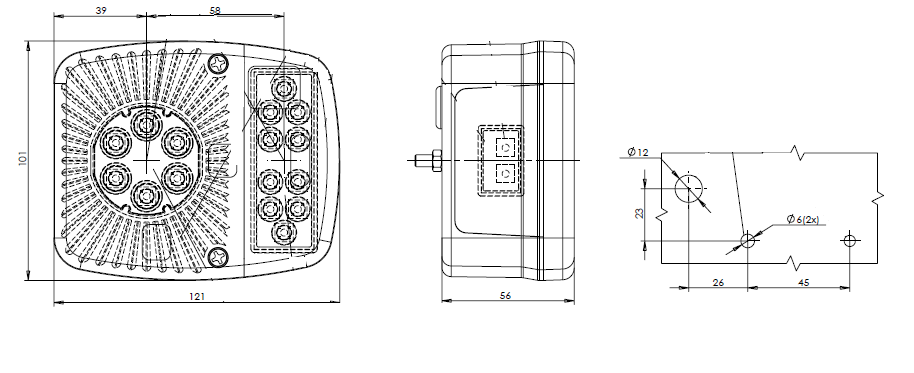 Fanale posteriore sx a LED 12-24V 121x56x101mm - Ama