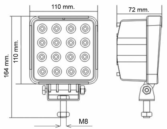 Faro da lavoro LED quadrato 48 W 16 LED Epistar IP68 - Ama