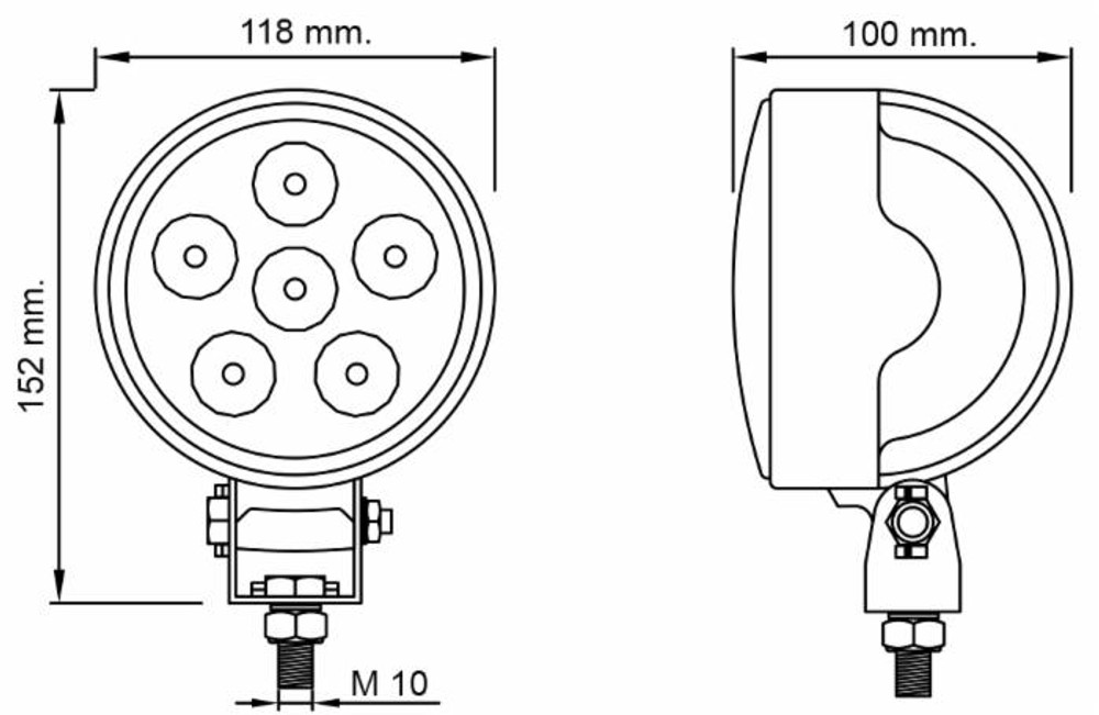 Faro da lavoro 6 LED rotondo ad ampio raggio 18W IP67 - Ama Faro da lavoro 6 LED rotondo ad ampio raggio 18W IP67 - Ama