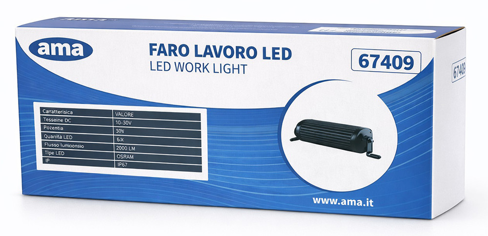 Faro da lavoro a barra 6 LED ad ampio raggio Flood 30W IP67 - Ama