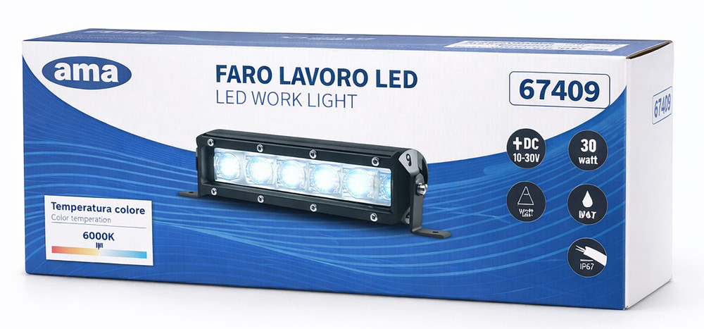 Faro da lavoro a barra 6 LED ad ampio raggio Flood 30W IP67 - Ama