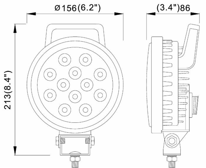 Faro da lavoro a 12 LED rotondo Ø 156mm a lungo raggio 36W IP67 - Ama