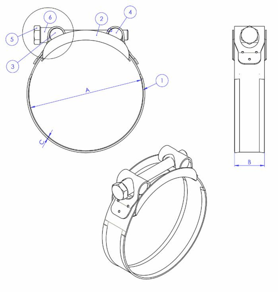 Fascetta stringitubo a banda larga Ama in acciao inox AISI430 Euro W2 Ø 149-161mm - Ama