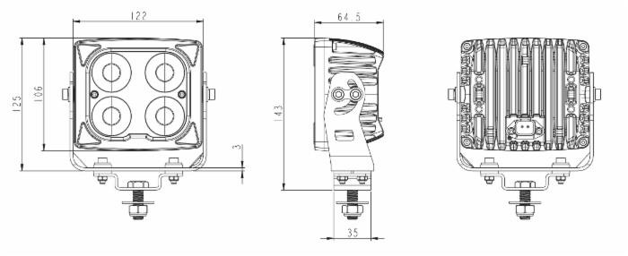Faro da lavoro 36 LED quadrato ad ampio raggio 40W IP69K - Ama