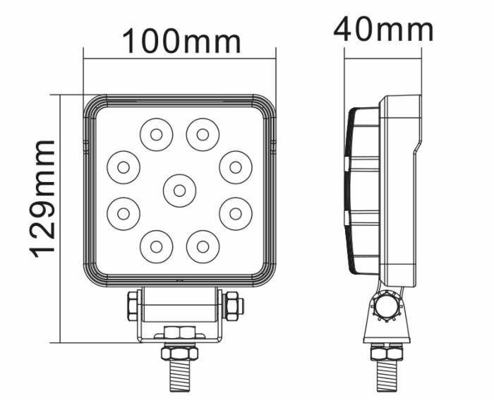 Faro da lavoro 9 LED OSRAM quadrato ad ampio raggio freddo 13,5W IP67 IP69K - Ama