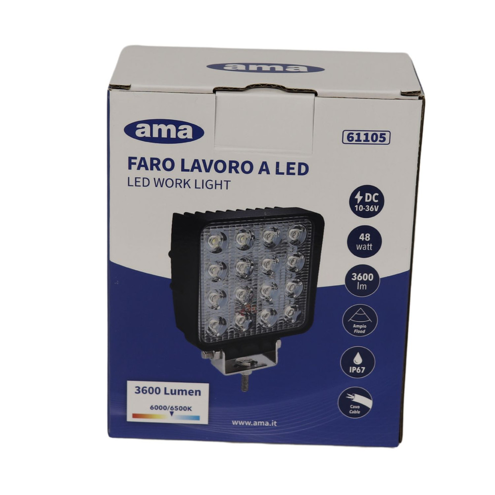 Faro da lavoro 16 LED Epistar a largo raggio freddo 48W IP67 - Ama