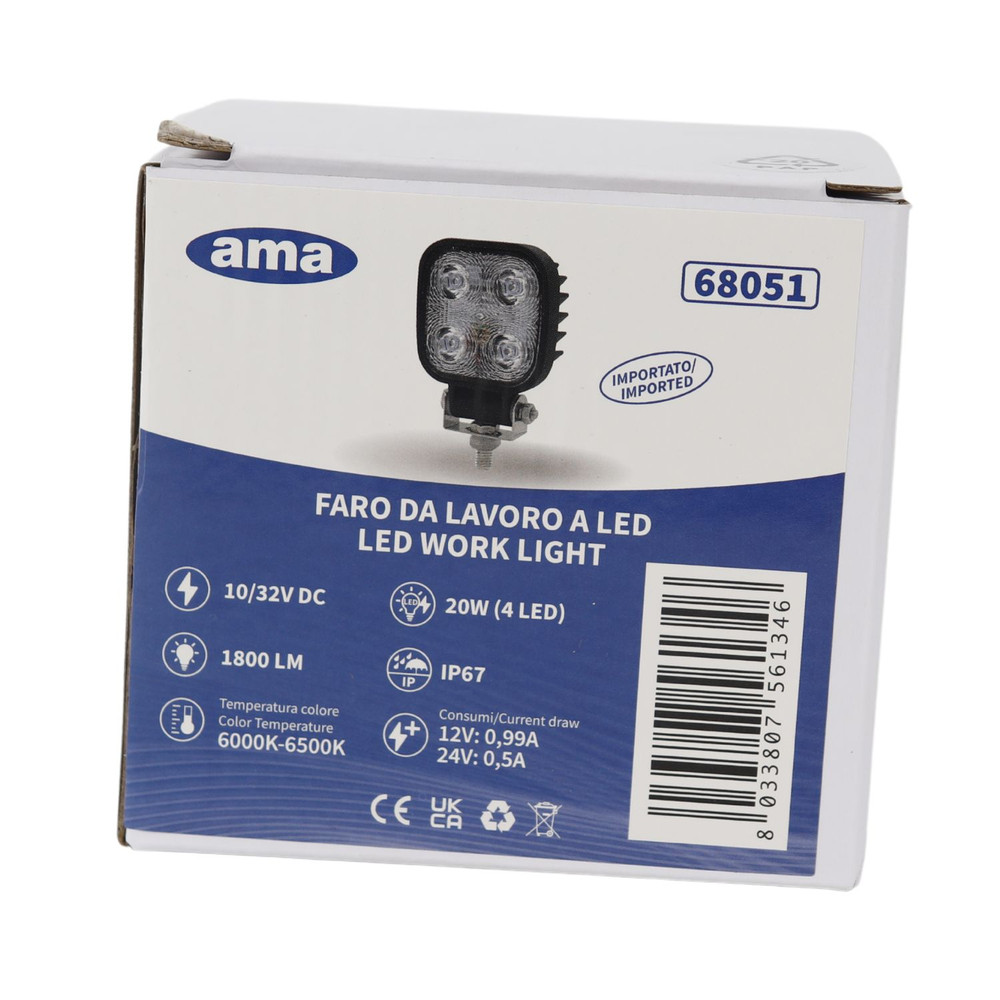 Faro da lavoro 4 LED LG ad ampio raggio 20W IP67 - Ama