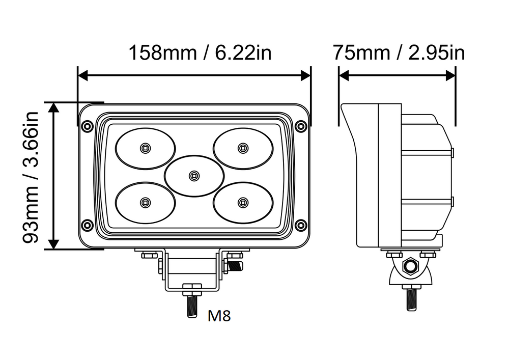 Faro da lavoro universale 5 LED CREE ad ampio raggio 50W IP67 - Ama