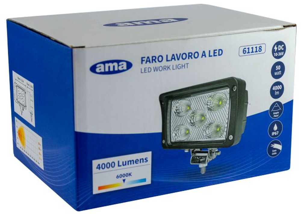 Faro da lavoro universale 5 LED CREE ad ampio raggio 50W IP67 - Ama