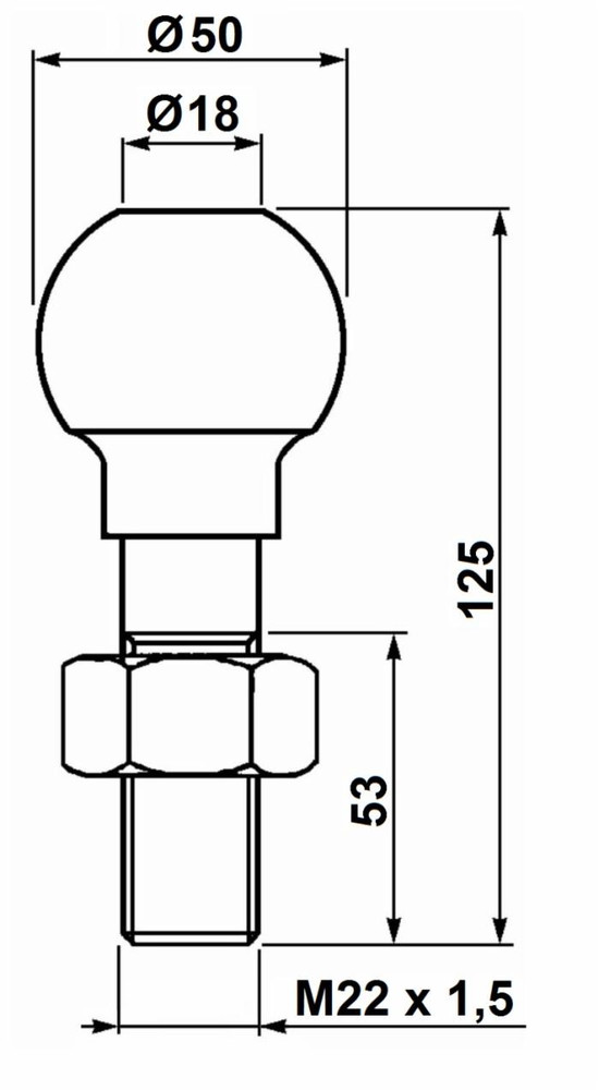 Perno di traino a sfera M22x125mm - Ama
