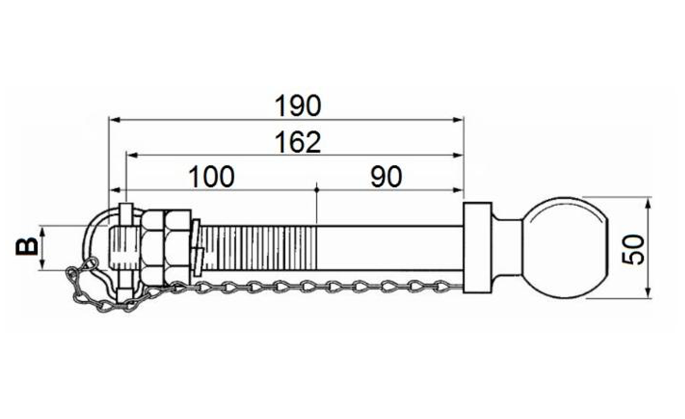 Perno di traino a sfera non omologato ø25x190mm - Ama
