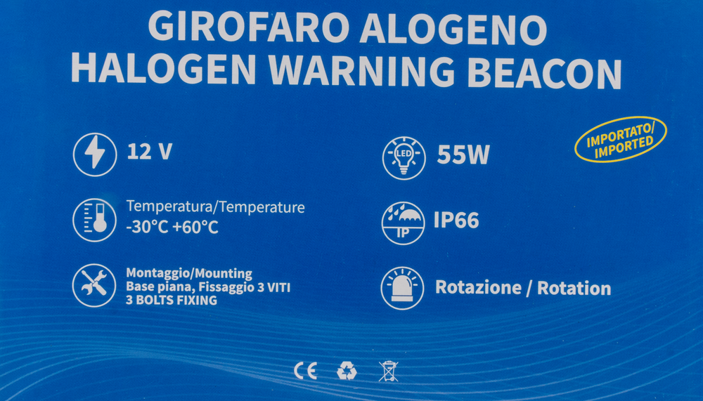 Lampeggiante alogeno per trattori base piana 12V 55W luce rotazionale - Ama
