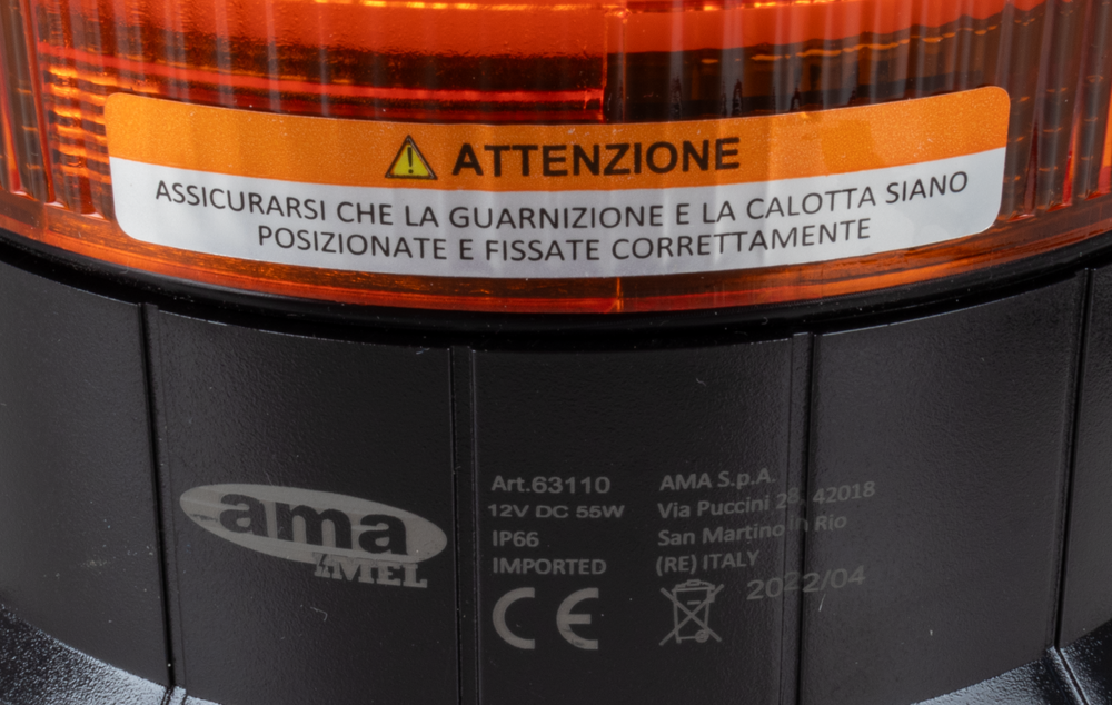 Lampeggiante alogeno per trattori base piana 12V 55W luce rotazionale - Ama