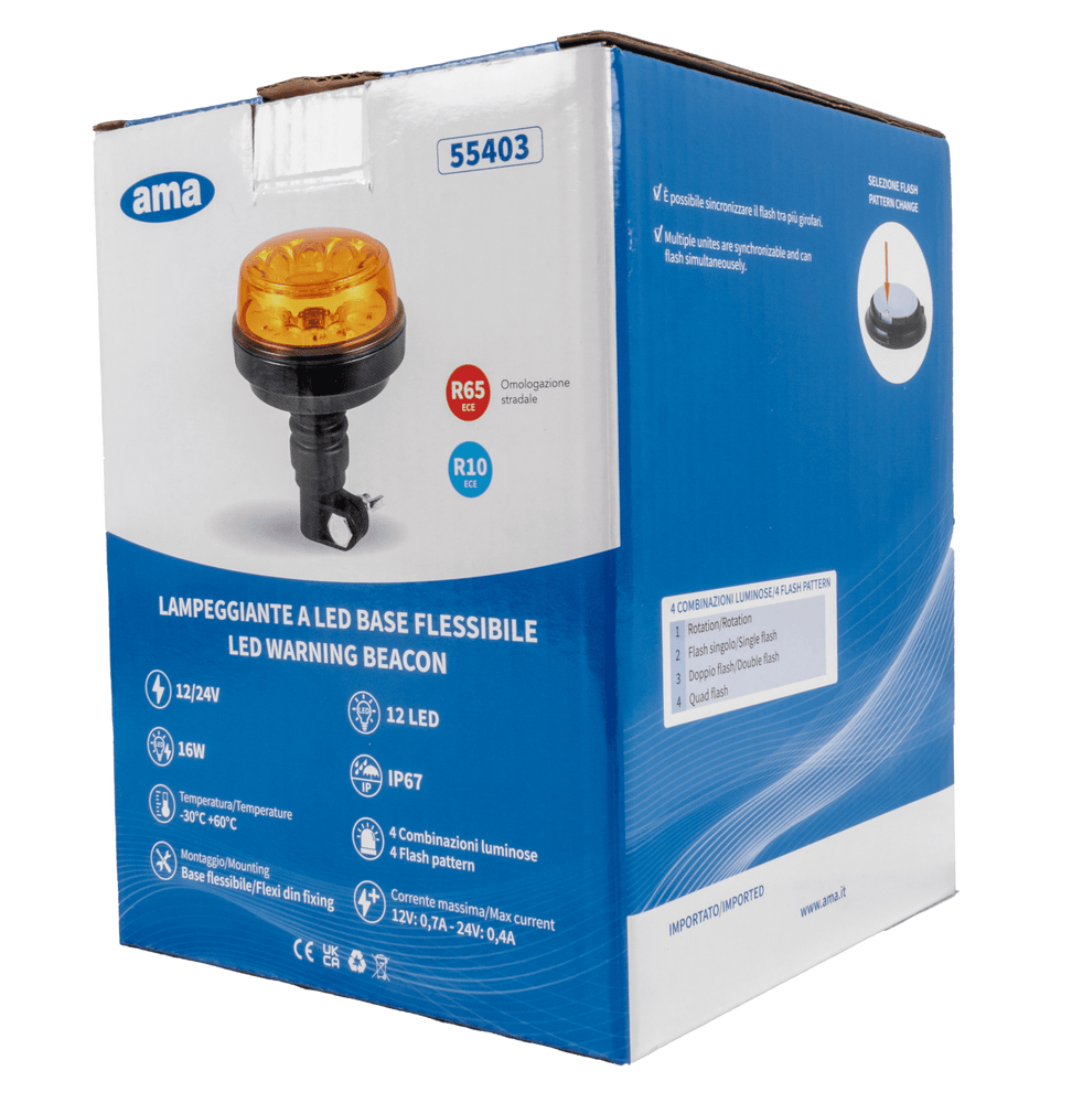 Lampeggiante a LED 12-24V base flessibile - Ama