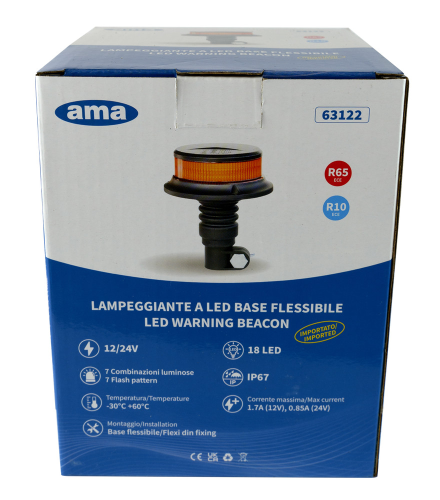 Lampeggiante a 18 LED 12-24V base flessibile - Ama