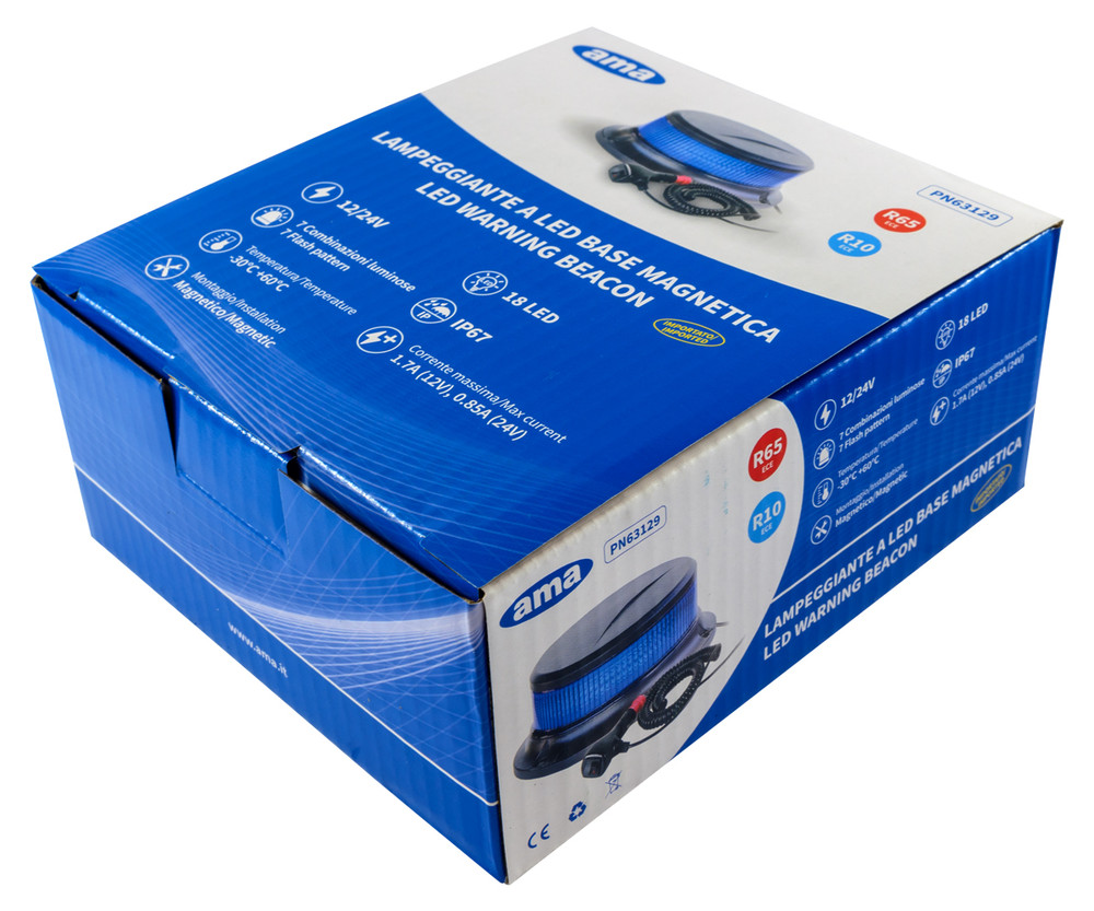 Lampeggiante a led blu 12-24V base magnetica - Ama