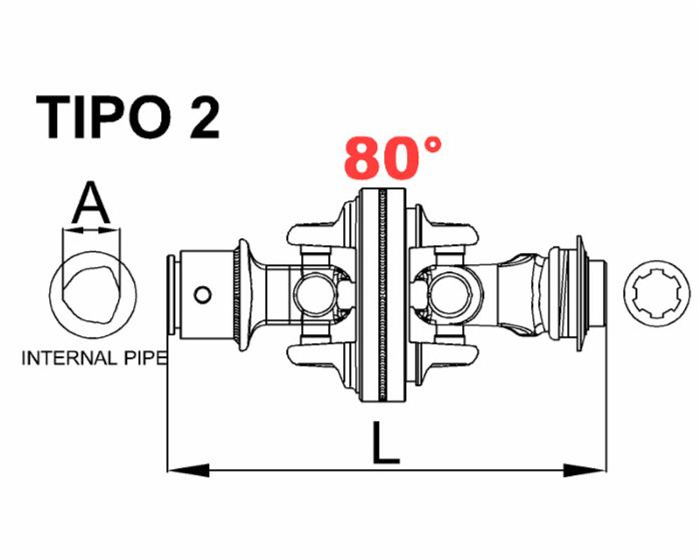 Giunto cardanico omocinetico cat. 6 per tubo interno da 32x76mm a 94x27mm - Ama Cardan