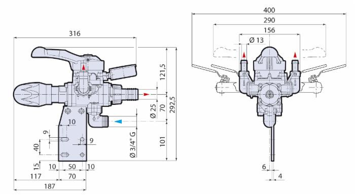Gruppo comando mono a leva 2 vie Bymatic 50 - Annovi Reverberi