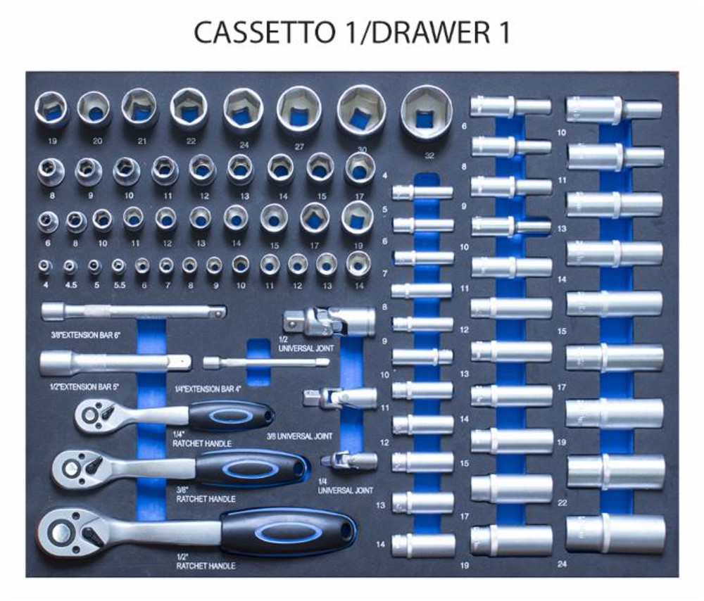 Carrello porta attrezzi professionale da officina Ama 7 cassetti 253 attrezzi assortiti - Ama