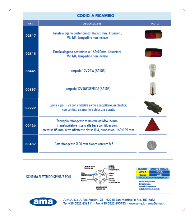 Kit fanali 12 V con cavo 5 poli - Ama - Ama