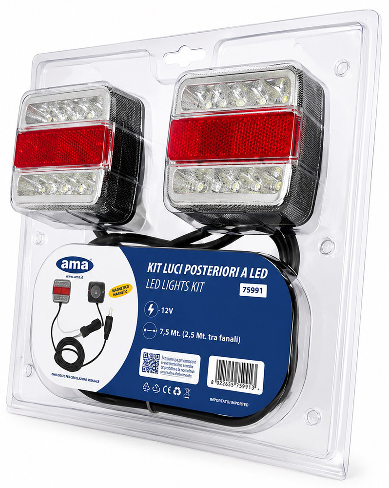 Kit luci con fanali a LED magnetico 12V cavo 7,5m + 2,5m tra fanali - Ama