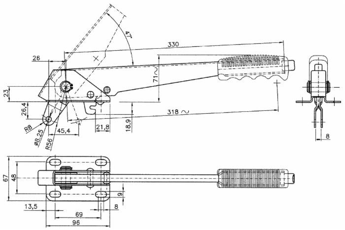 Leva freno a mano adattabile Fiat con cremagliera fissa - rapporto leva 1x5,67 - Ama