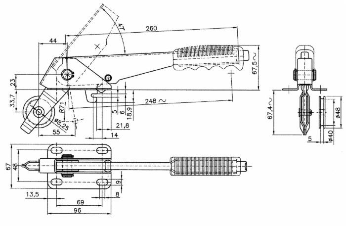 Leva freno corta con forcella chiusa e cremagliera fissa - rapporto 1x3,4 - Ama