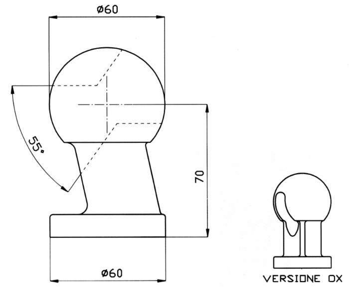 Sfera per rimorchi con asola destra Ø 60mm - Ama