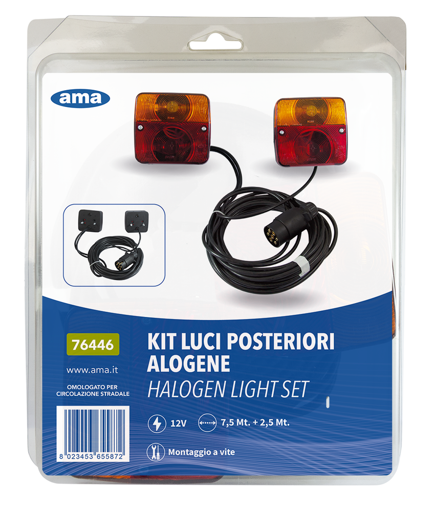 Kit luci posteriori alogene 12V con cavi 7,5+2,5m - Ama