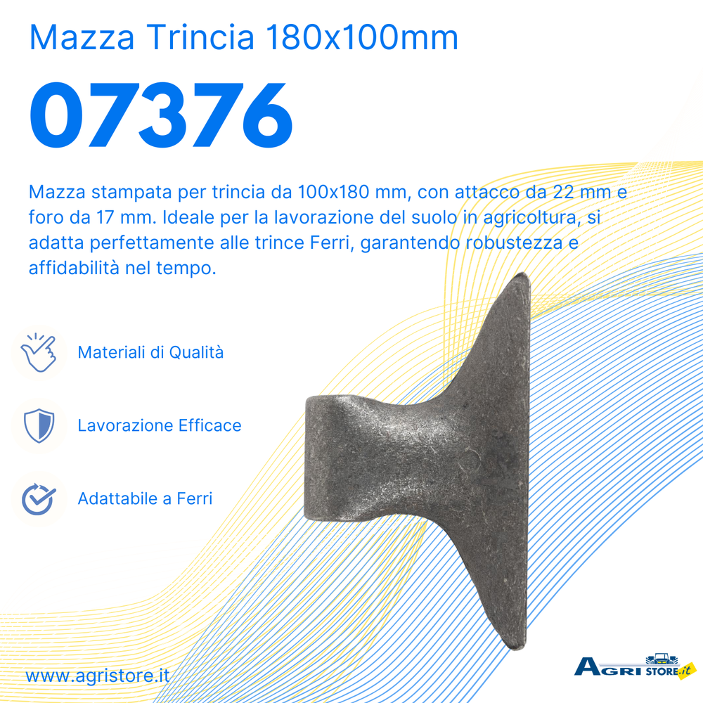 Mazza trincia larghezza 180mm lunghezza 100mm attacco 70mm e foro Ø 17mm adattabile a originale Ferri - Ama