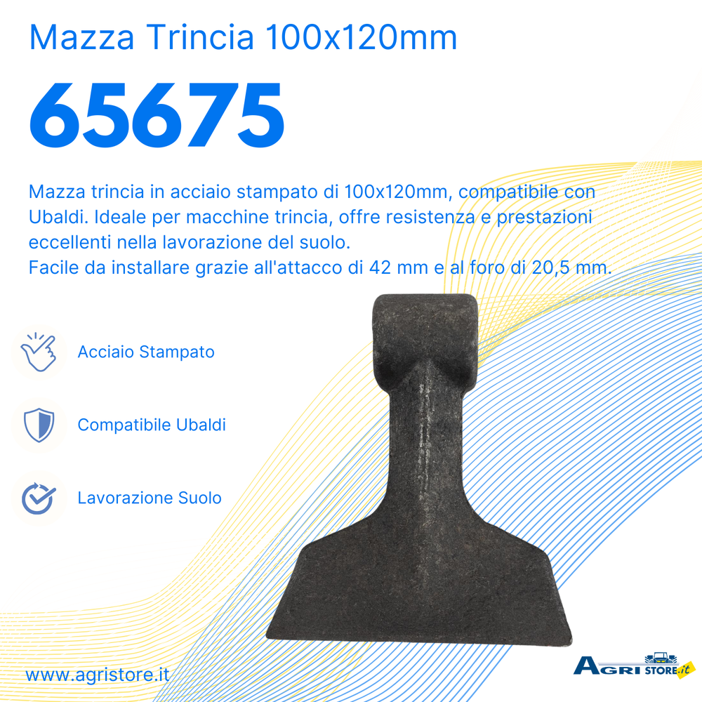Mazza trincia dentata 100x120mm attacco 42mm e foro 20,5mm - Ama