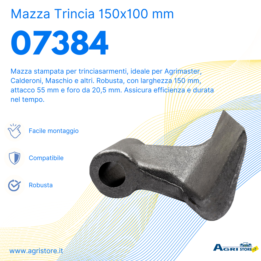 Mazza trincia larghezza 150mm lunghezza 100mm attacco 55mm e foro Ø 20,5mm - Ama