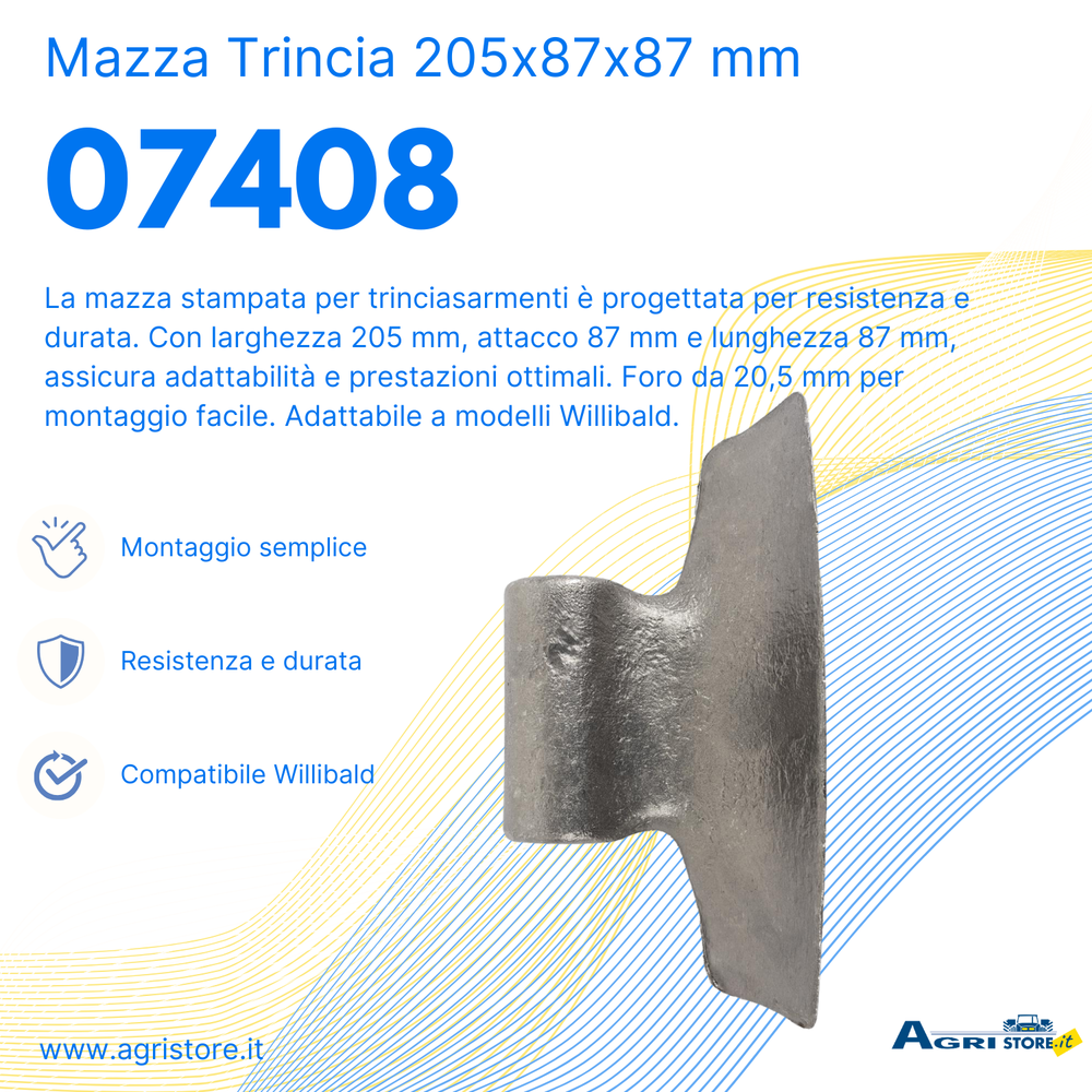 Mazza trincia larghezza 205mm attacco 87mm lunghezza 87mm - Ama